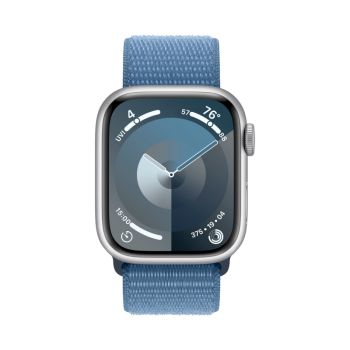 Apple Watch Series 9, 41 мм, корпус из алюминия серебристого цвета, нейлоновый ремешок цвета ледяной синий